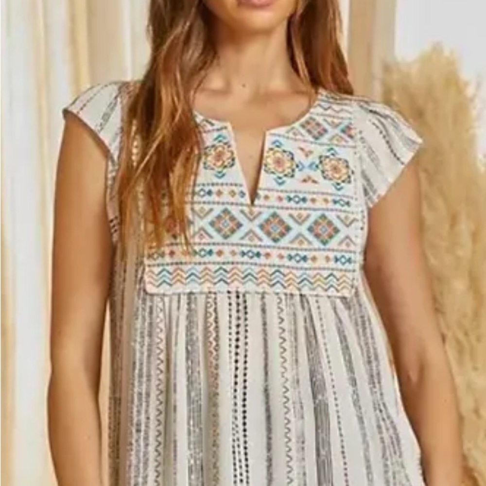 Savanna Jane embroidered Aztec sleeveless top